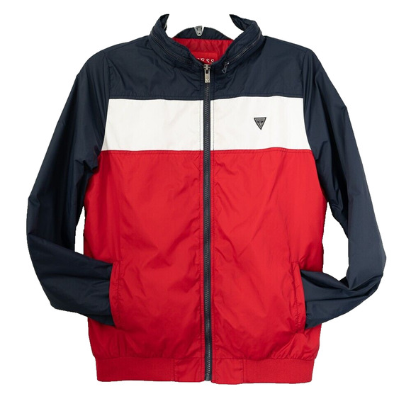 Guess Wind Jacket Kid's 16 Red & Blue & White Full Zip Hooded Vintage 90s Style - Picture 1 of 15